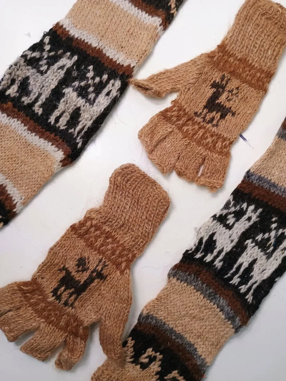 Andean Winter Set of Boots, Gloves, and Boots, Made of Alpaca and Llama Wool